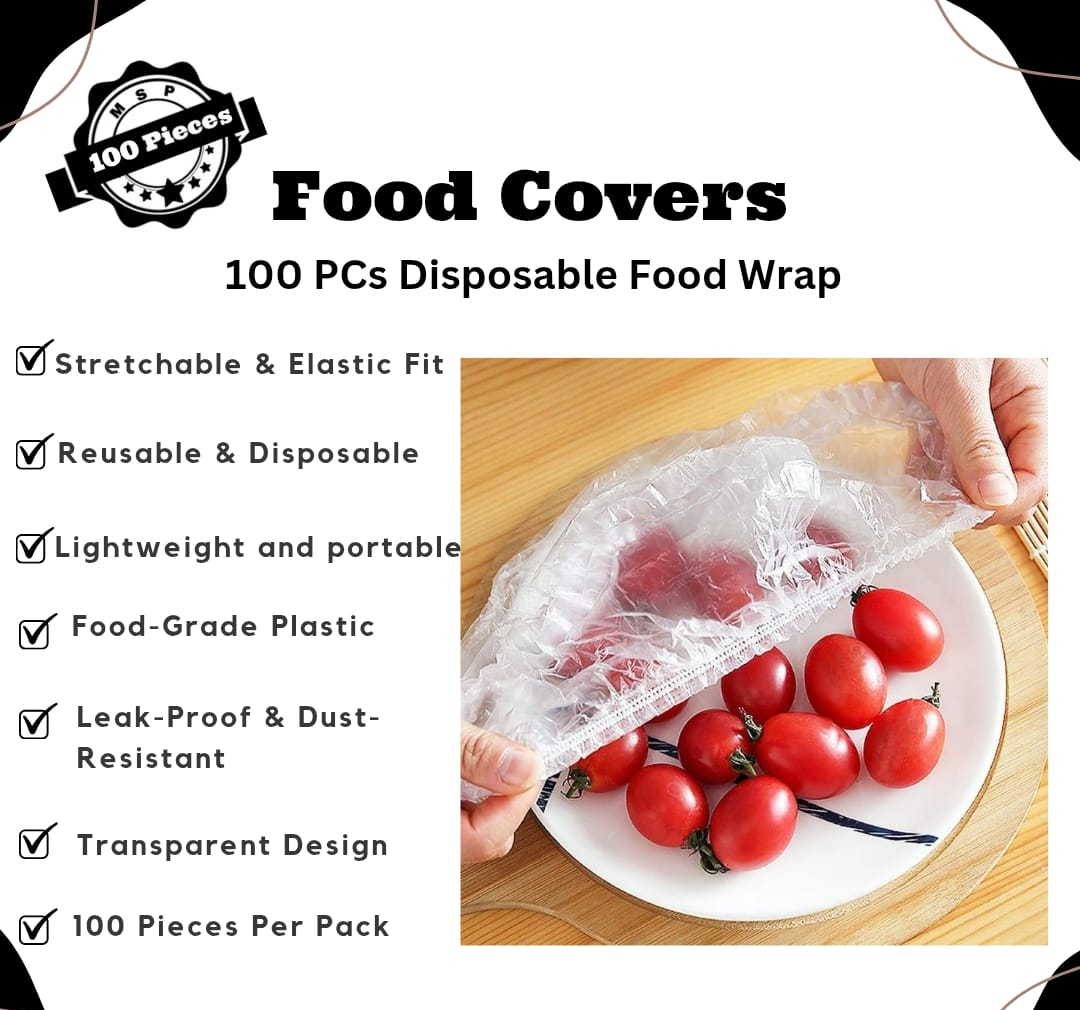 Disposable Elastic Plastic Wrap Food Covers – Fresh Keeping Dust & Insect Proof Kitchen Covers 100PCS