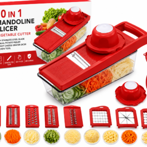 10 in 1 Mandoline Slicer Vegetable Cutter with Stainless Steel Blade Manual Potato Peeler Carrot Cheese Grater Dicer Kitchen Tool-Pink with box